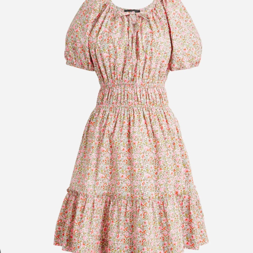 Jcrew M Tall Puff-Sleeve Dress in Ccattered Blooms